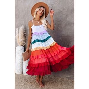 Storia | Dresses | Nwt Storia Rainbow Ruffled Tiered Dress